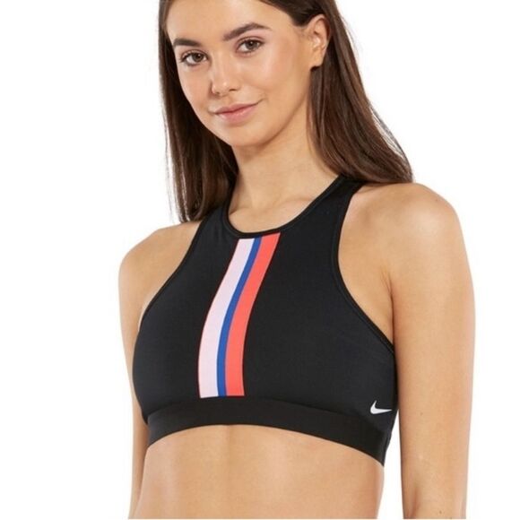 Nike Gym Elastic Sports Bra Racerback Retro Stripes Black/Ember Glow Size M - Picture 1 of 10